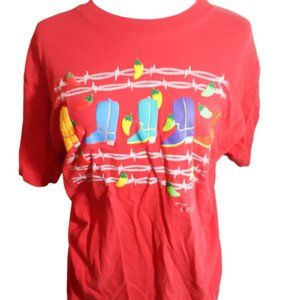 VTG 1992 Texas puffer paint chili boot red shirt l